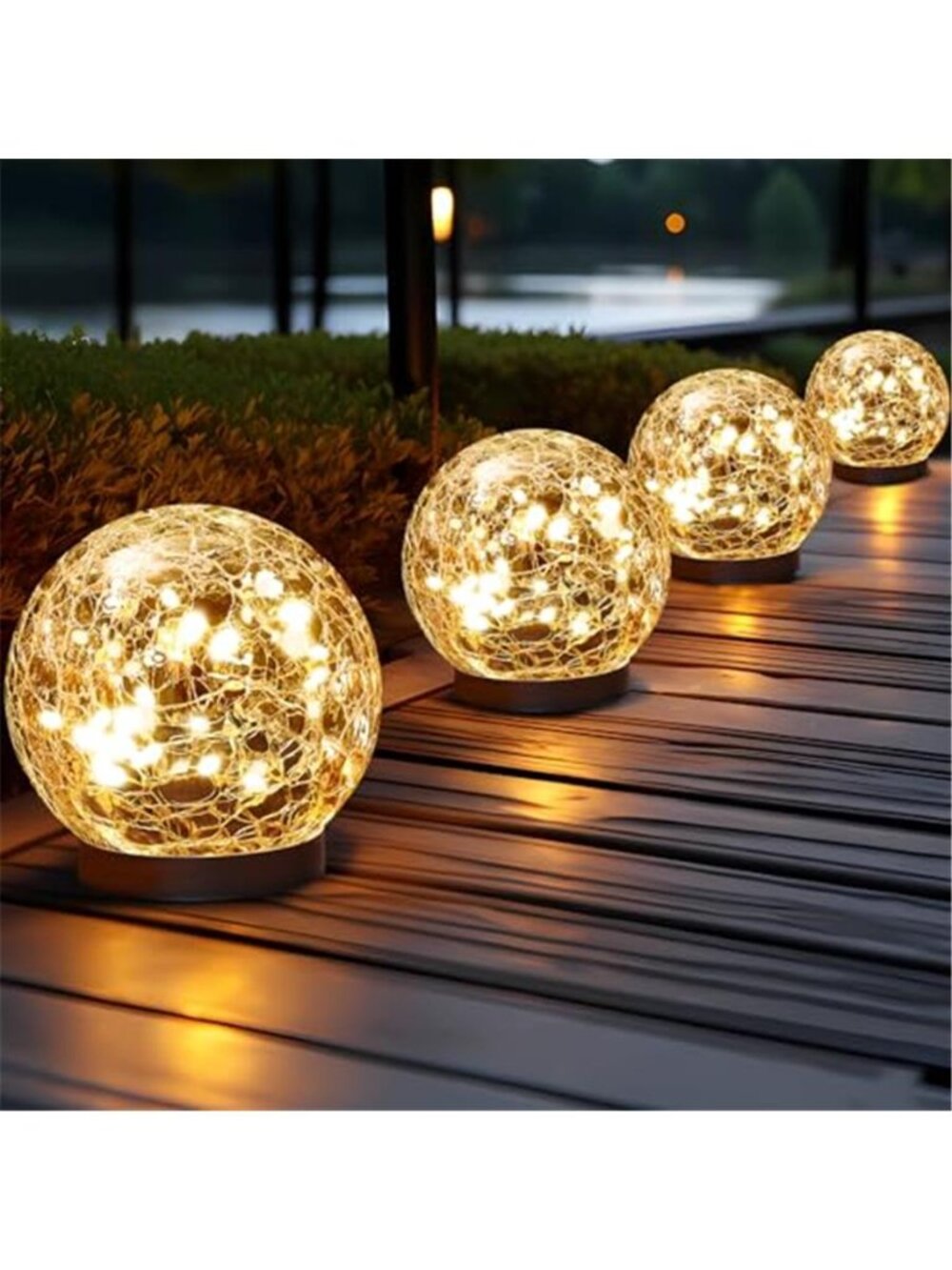 Solar Globe Lights Outdoor Waterproof - Cracked Glass Ball Lights for Garden